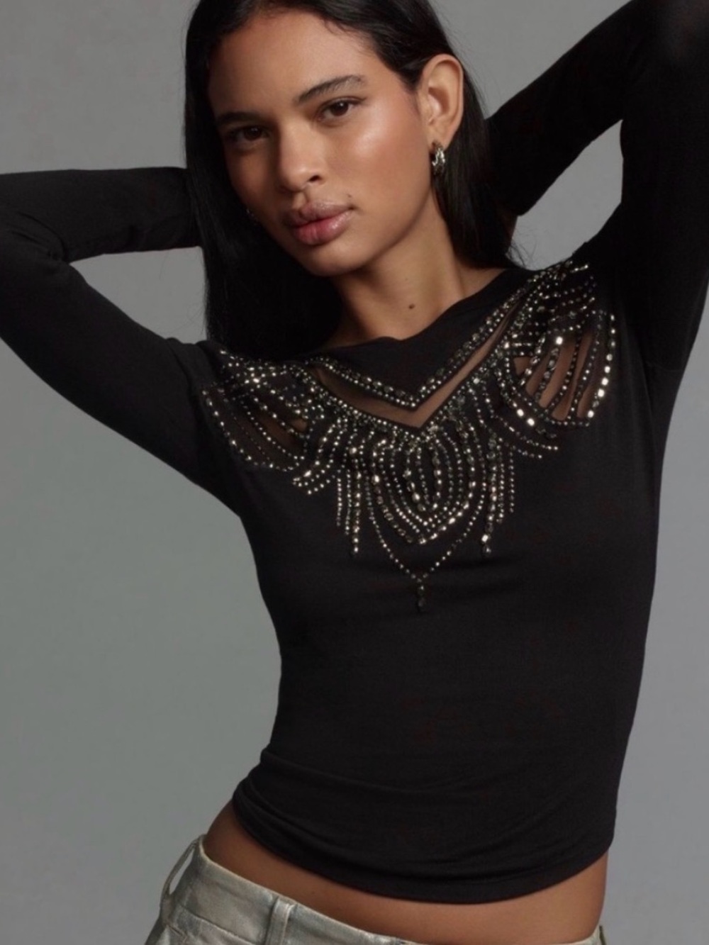 By Anthropology Long-sleeve Beaded Appliqué Top
